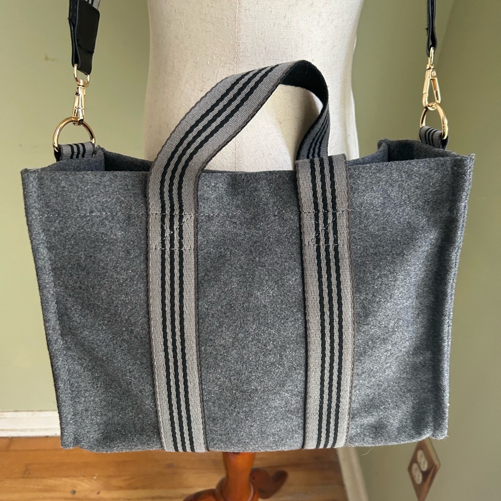 Monoprix Crossbody Bag. Wool blend, adj. straps, grey, boxy shape. Very Nice!